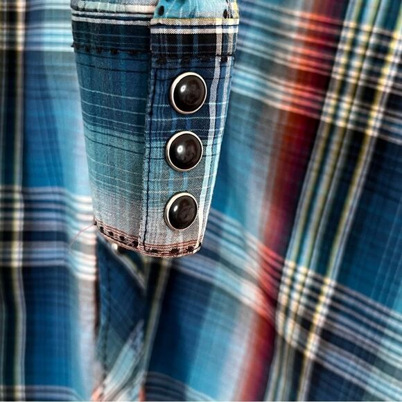 Wrangler Shirt Men’s Long Sleeve Blue Plaid Black Pearl Snaps Size XXL Cowboy - Picture 4 of 8